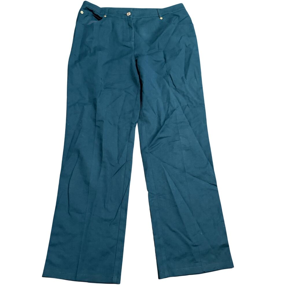 St. John Peacock Teal Blue Straight Leg Cotton Pants, Made in USA, Size 8